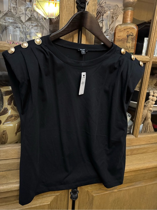 Express Tops - Express Black Sleeveless Top with Gold Shoulder Buttons